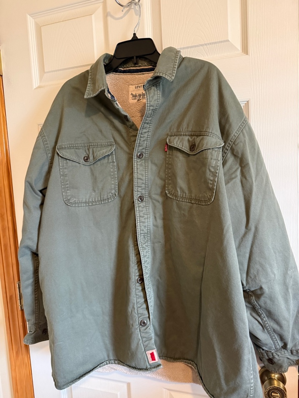 Levi's Men's Olive Green Button-Front Sherpa Shirt Jacket